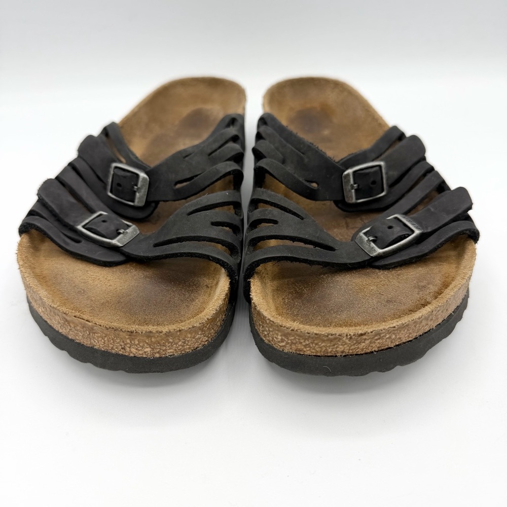 Birkenstock Granada two strap sandals black leather adjustable buckle comfy - Picture 2 of 9